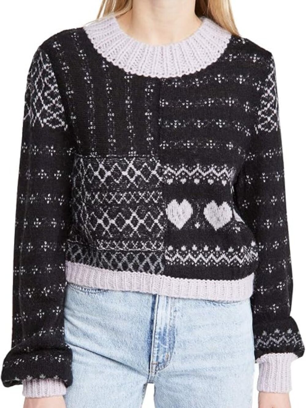 Free People Women's Snow Globe Pullover Sweater Onyx Combo Medium